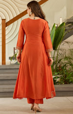 Beautiful Orange Color Silk Fabric Designer Suit