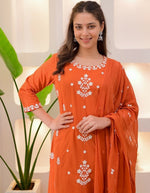 Beautiful Orange Color Rayon Fabric Designer Suit