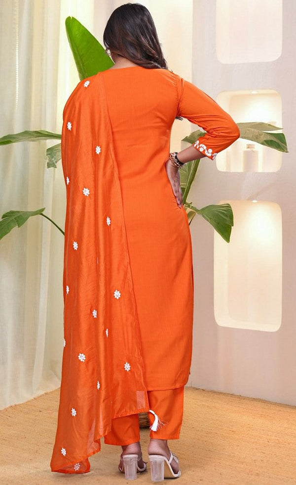 Beautiful Orange Color Rayon Fabric Designer Suit