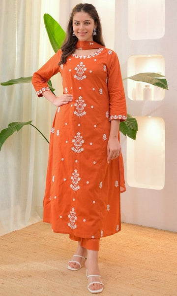 Beautiful Orange Color Rayon Fabric Designer Suit