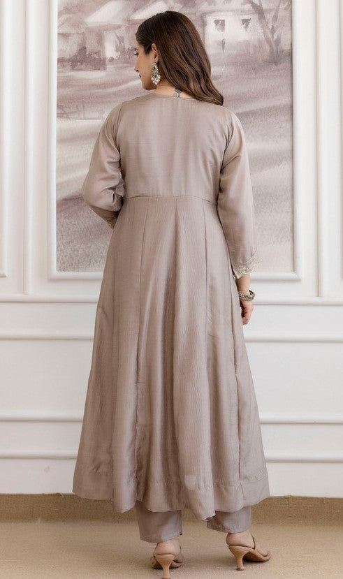 Beautiful Grey Color Vichitra Fabric Designer Suit