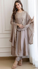 Beautiful Grey Color Vichitra Fabric Designer Suit