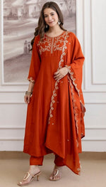 Beautiful Orange Color Vichitra Fabric Designer Suit
