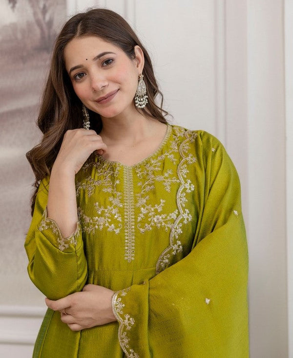 Beautiful Green Color Vichitra Fabric Designer Suit