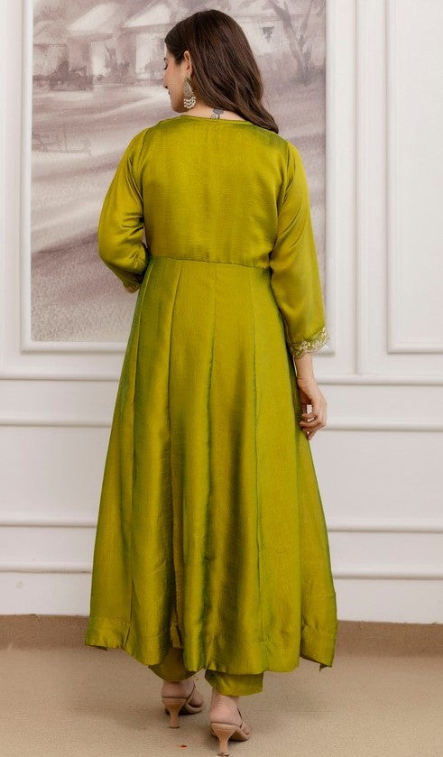 Beautiful Green Color Vichitra Fabric Designer Suit