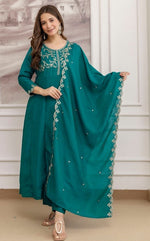 Beautiful Teal Color Vichitra Fabric Designer Suit