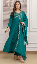 Beautiful Teal Color Vichitra Fabric Designer Suit