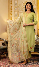 Beautiful Green Color Viscose  Fabric Designer Suit