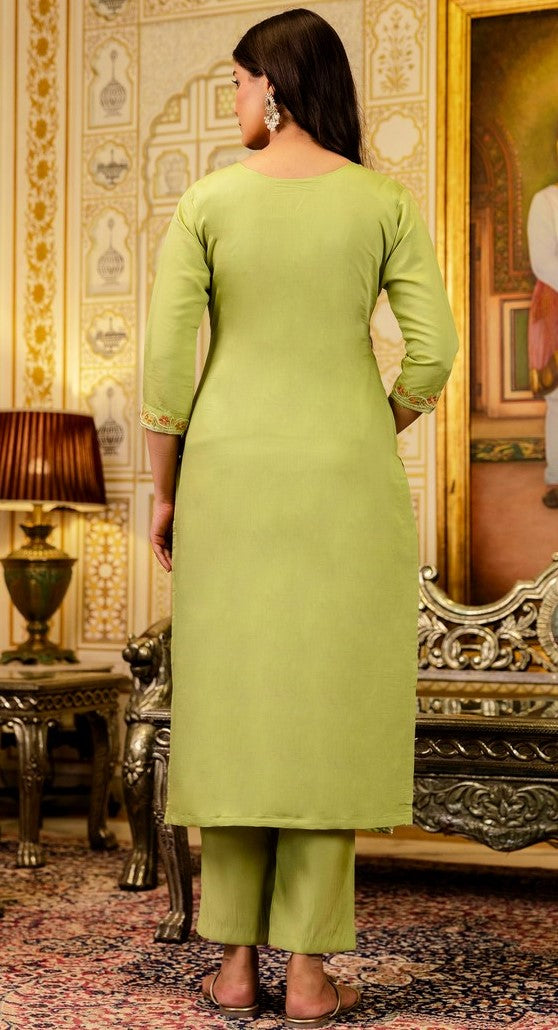 Beautiful Green Color Viscose  Fabric Designer Suit