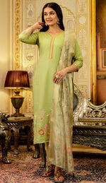 Beautiful Green Color Viscose  Fabric Designer Suit