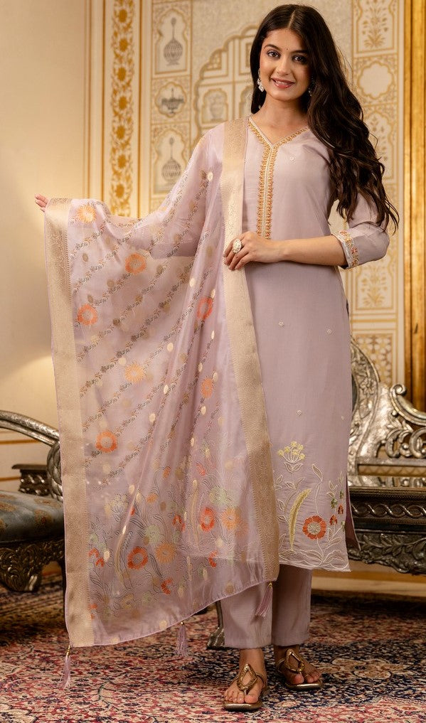 Beautiful Purple Color Viscose  Fabric Designer Suit