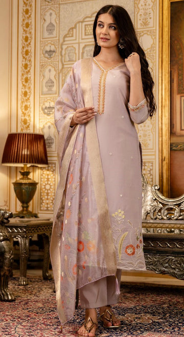 Beautiful Purple Color Viscose  Fabric Designer Suit