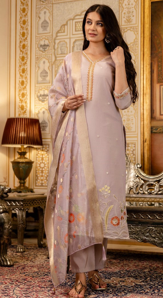 Beautiful Purple Color Viscose  Fabric Designer Suit