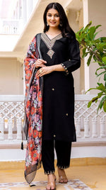 Beautiful Black Color Viscose  Fabric Designer Suit