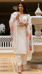 Beautiful Cream Color Viscose  Fabric Designer Suit