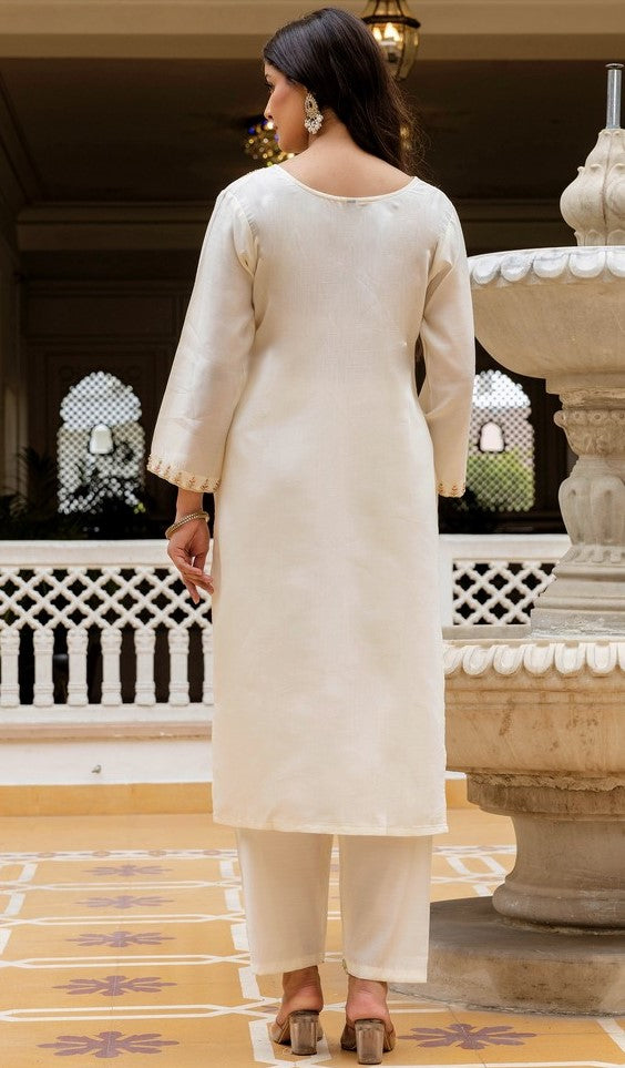 Beautiful Cream Color Viscose  Fabric Designer Suit