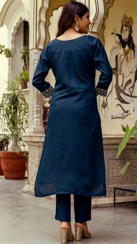 Beautiful Navy Blue Color Viscose  Fabric Designer Suit
