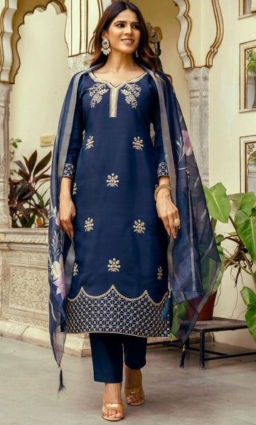 Beautiful Navy Blue Color Viscose  Fabric Designer Suit