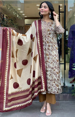 Beautiful Cream Color Cotton Fabric Designer Suit