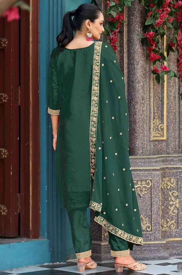 Beautiful Green Color Viscose Fabric Designer Suit