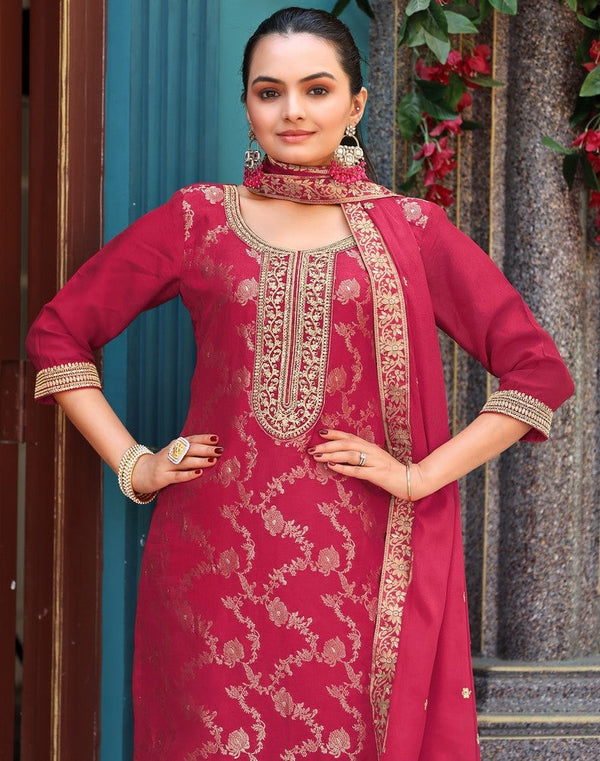 Beautiful Pink Color Viscose Fabric Designer Suit