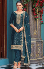 Beautiful Teal Color Viscose Fabric Designer Suit