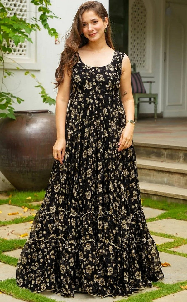 Amazing Black Color Georgette Fabric Gown