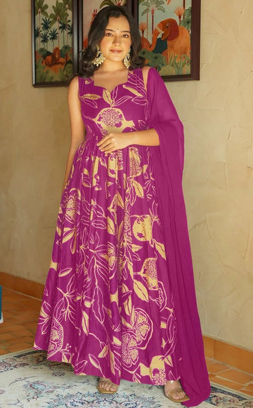 Amazing Purple Color Rayon Fabric Gown