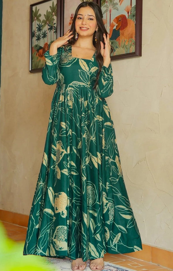 Amazing Green Color Rayon Fabric Gown