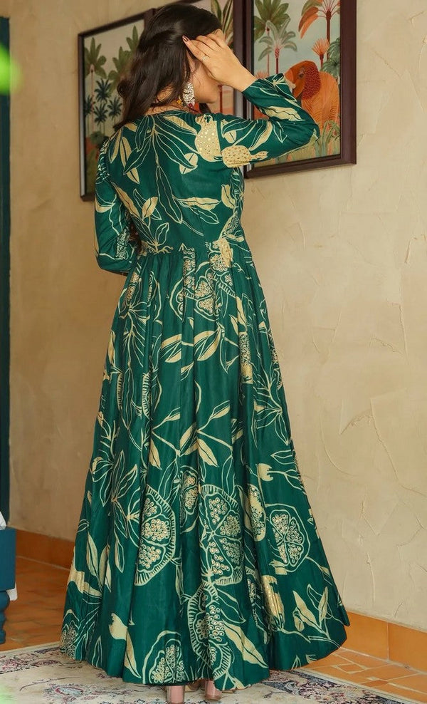 Amazing Green Color Rayon Fabric Gown