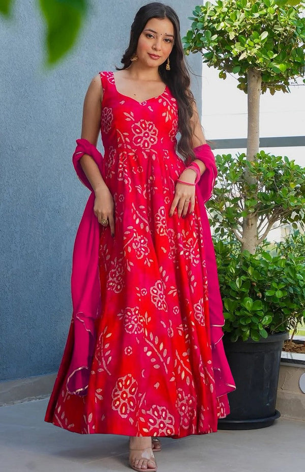 Amazing Red Color Rayon Fabric Gown