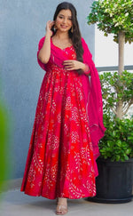 Amazing Red Color Rayon Fabric Gown