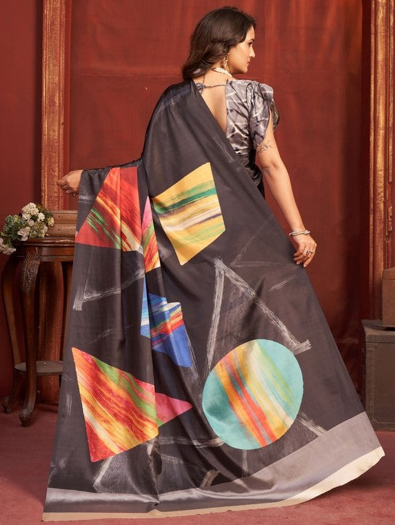 Pleasing Black Color Crepe Fabric Casual Saree