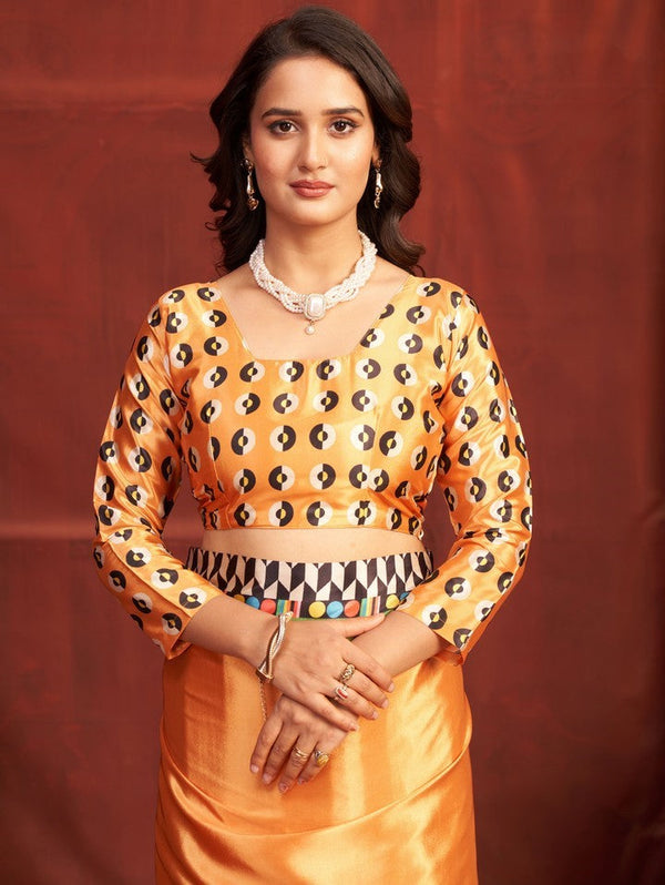 Pleasing Orange Color Crepe Fabric Casual Saree