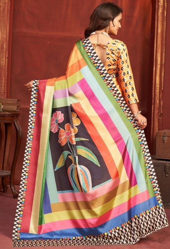 Pleasing Orange Color Crepe Fabric Casual Saree