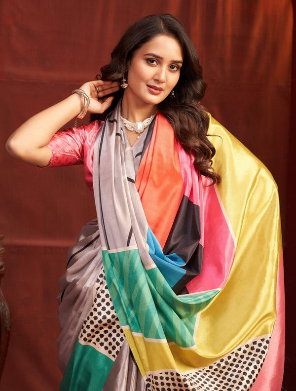 Pleasing Multi Color Crepe Fabric Casual Saree