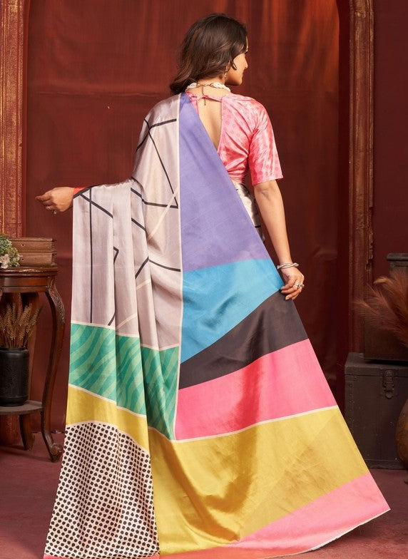 Pleasing Multi Color Crepe Fabric Casual Saree