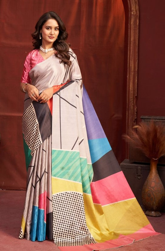 Pleasing Multi Color Crepe Fabric Casual Saree