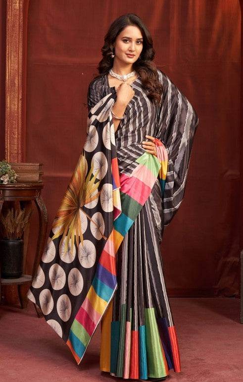 Pleasing Black Color Crepe Fabric Casual Saree