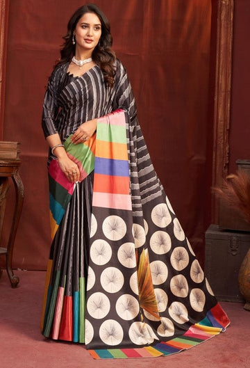 Pleasing Black Color Crepe Fabric Casual Saree