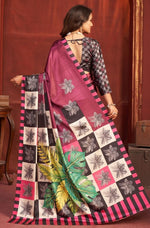 Pleasing Wine Color Crepe Fabric Casual Saree