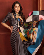 Pleasing Grey Color Crepe Fabric Casual Saree