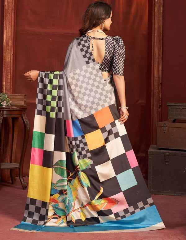 Pleasing Grey Color Crepe Fabric Casual Saree