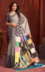 Pleasing Grey Color Crepe Fabric Casual Saree