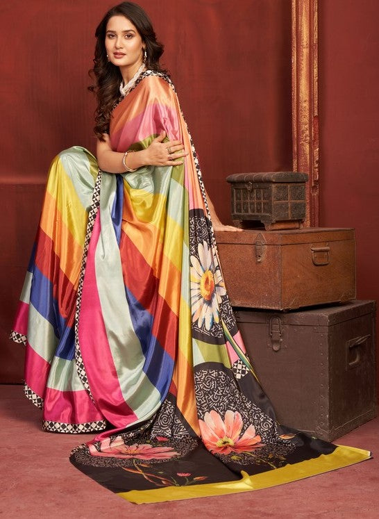 Pleasing Multy Color Crepe Fabric Casual Saree