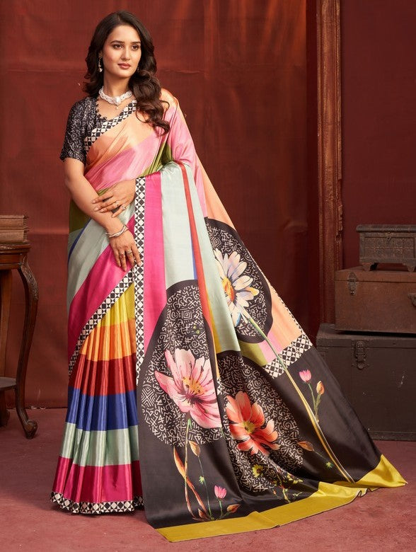 Pleasing Multy Color Crepe Fabric Casual Saree