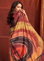 Pleasing Orange Color Crepe Fabric Casual Saree