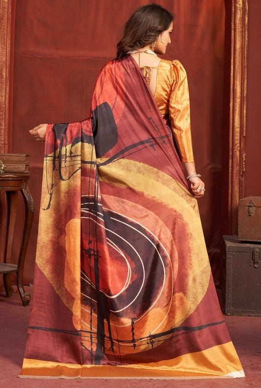 Pleasing Orange Color Crepe Fabric Casual Saree