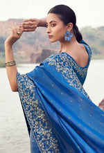 Amazing Blue Color  Silk Fabric Partywear Sarees