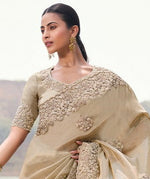 Amazing Beige Color   Silk Fabric Partywear Sarees